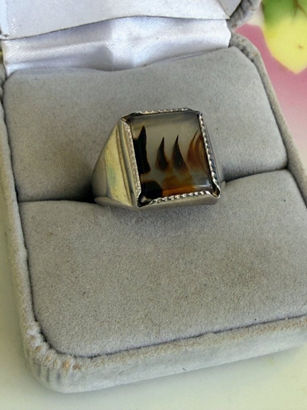 Vintage 50s Wheeler Mfg Sterling Dendritic Picture Agate Ring Size 6 3/4 - Picture 2 of 11